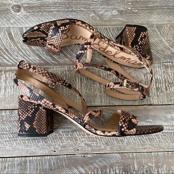 Nwob-sam Edelman- Sammy Snake Print Wrap Around Block Heel Sandal (Size:9.5) - Picture 3 of 10